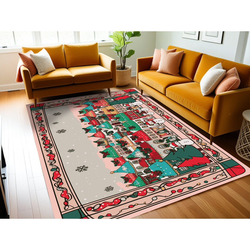 Tapis de vacances d'hiver de Noël lavable The Holiday Aisle®, Rectangulaire 2 pi x 3 pi