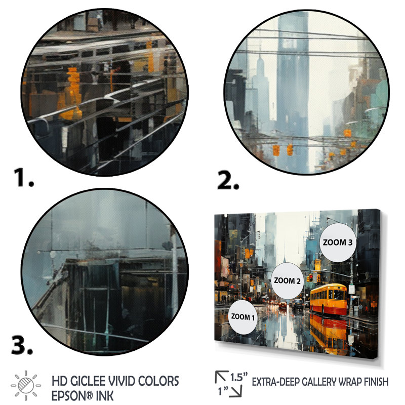 Cityscape Collage IV sur toile, Cadre doré à une seule photo, H 30 po x l 40 po x P 1,5 po