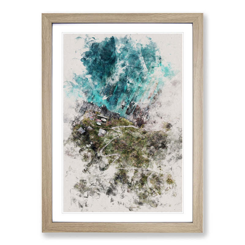 High Above Asturias in Spain - Picture Frame Graphic Art, 90cm H x 65cm W x 2cm D, Oak Framed