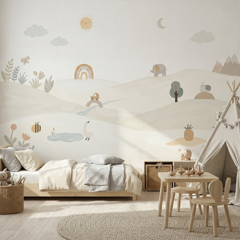 Papier peint pastel paysage scandinave amovible, 100 po x 96 po, Peler et coller