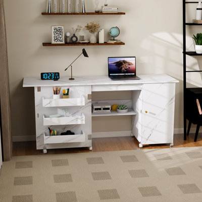 Table de couture pliable en bois 57,5 "avec roues, chariot de table