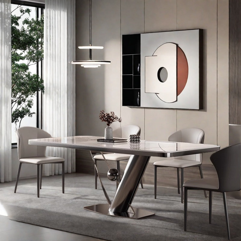 Table et chaise de designer minimaliste légère et luxueuse, H 29,5 po x L 62,9 po x l 33,4 po, Blanc / Brun