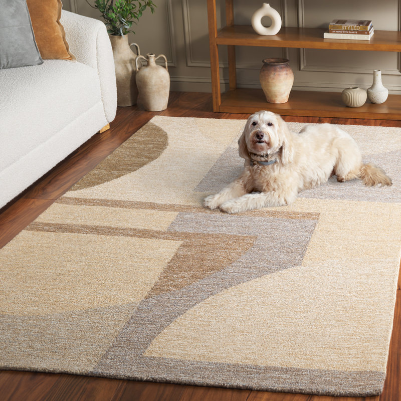 Tapis abstrait en coton et jute touffeté à la main AnyelaHand, Rectangle 5 pi x 8 pi