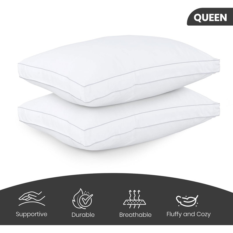 White Queen Size Gusseted Down Alternative Pillows, Set of 2