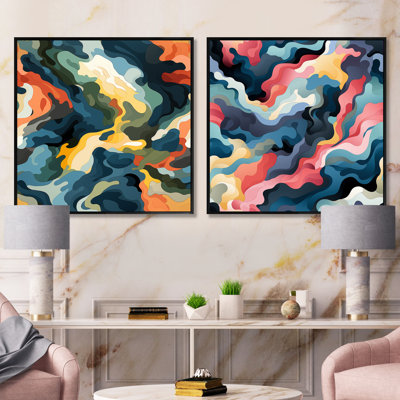Coriena - Ensemble de 2 collages carrés abstraits