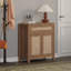 Buffet 30 po de large avec buffet en rotin de style campagnard, armoire de rangement avec tiroir et portes décorées en rotin, table de buffet Boho Credenzas pour la maison, la cuisine et le vestibule-1300026800