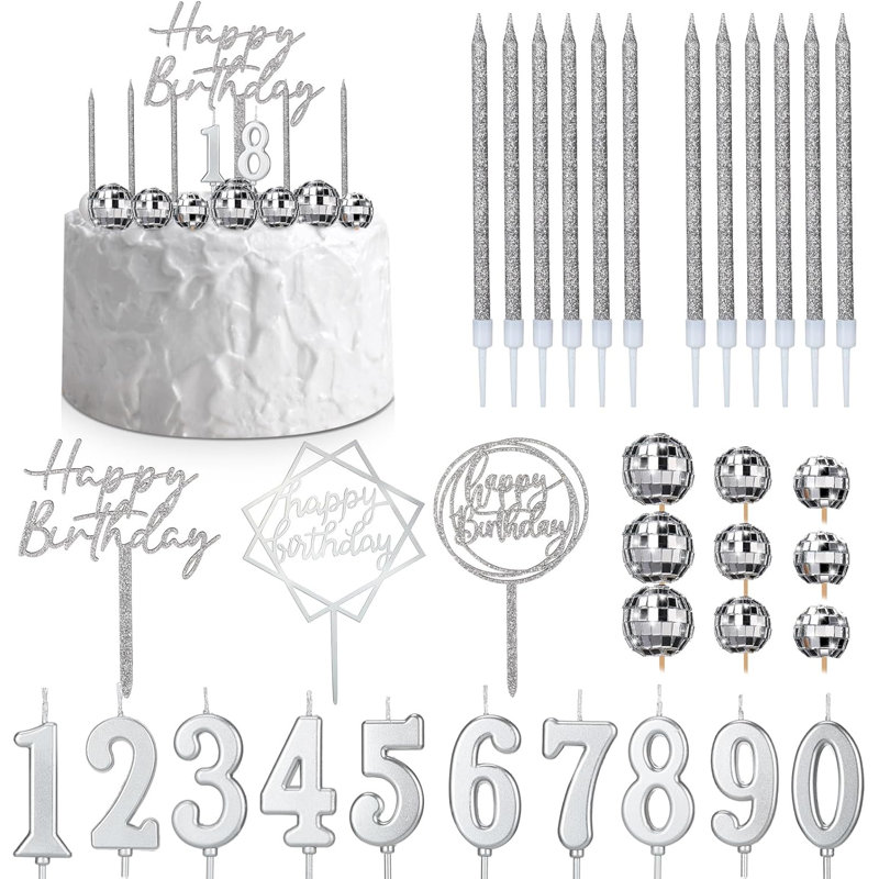 34 Pcs Disco Color Happy Birthday Cake Topper Decorations