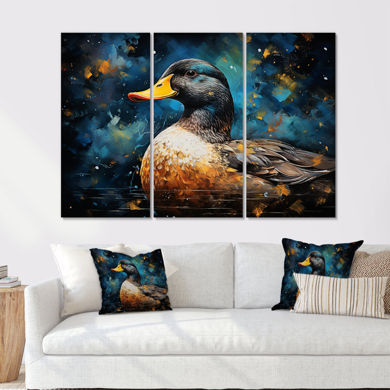 Canard bleu baroque «Elegance I», art mural animaux de canard, H 40 po x l 60 po