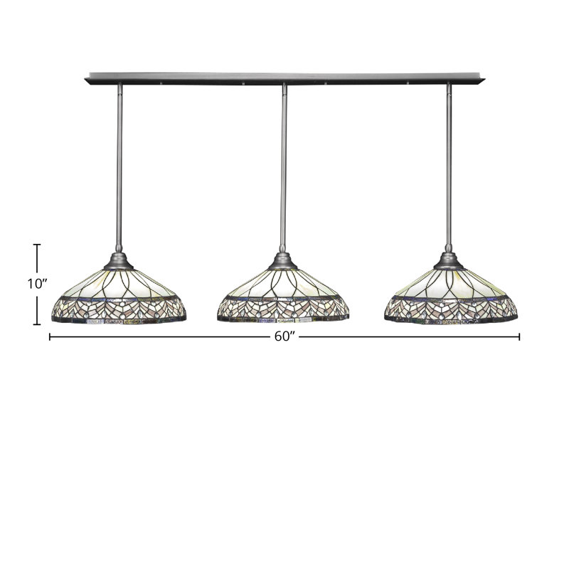 Luminaire suspendu linéaire à 3 lumières 3 lumières avec verre Royal Merlot 16 po, Nickel brossé