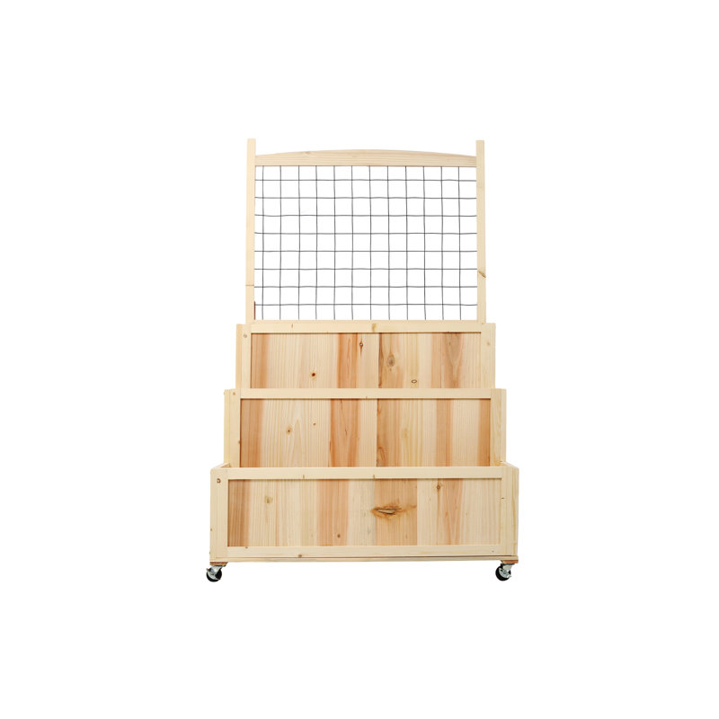 3-Tier Vertical Solid Wooden Planter with Grid Storage