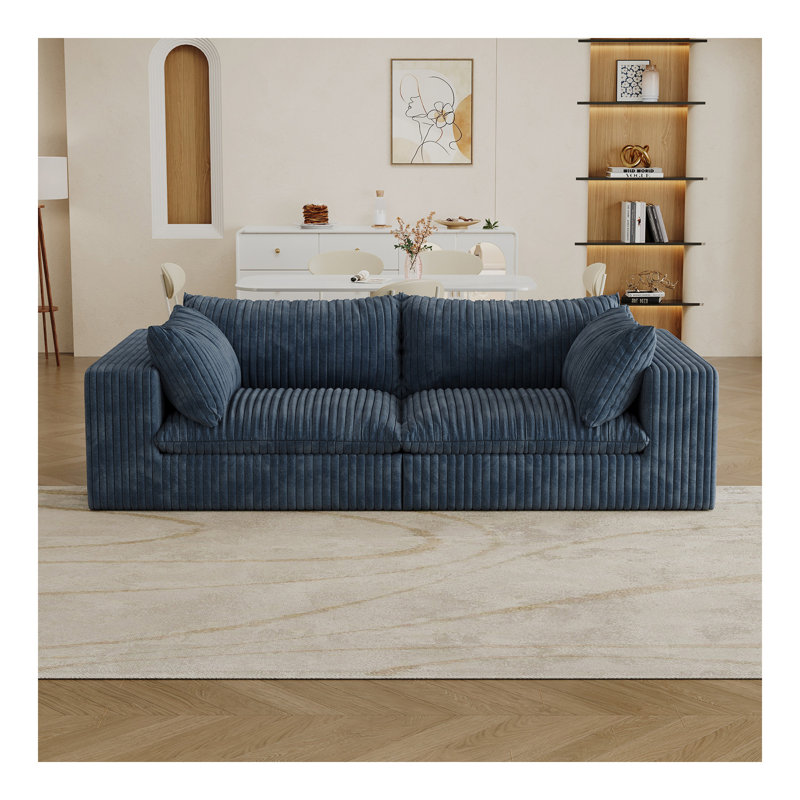 Canapé Cloud 39,8 po, tissu velours côtelé, sièges profonds, conception à deux couches, coussin amovible, sans assemblage, combinaison à faire soi-même pour le salon, la chambre à coucher, la salle de conférence, un appartement, bleu