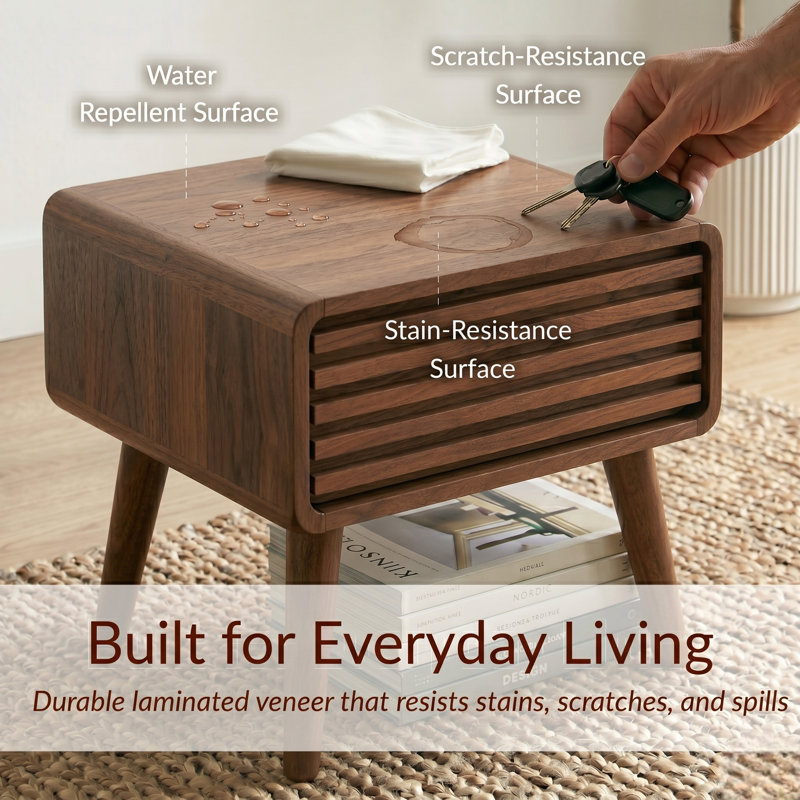 Bria End Table with Storage, Walnut