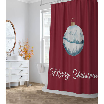 Merry Christmas Ornament Snowy Mountains Ultra-Thin Lightweight Shower Curtain