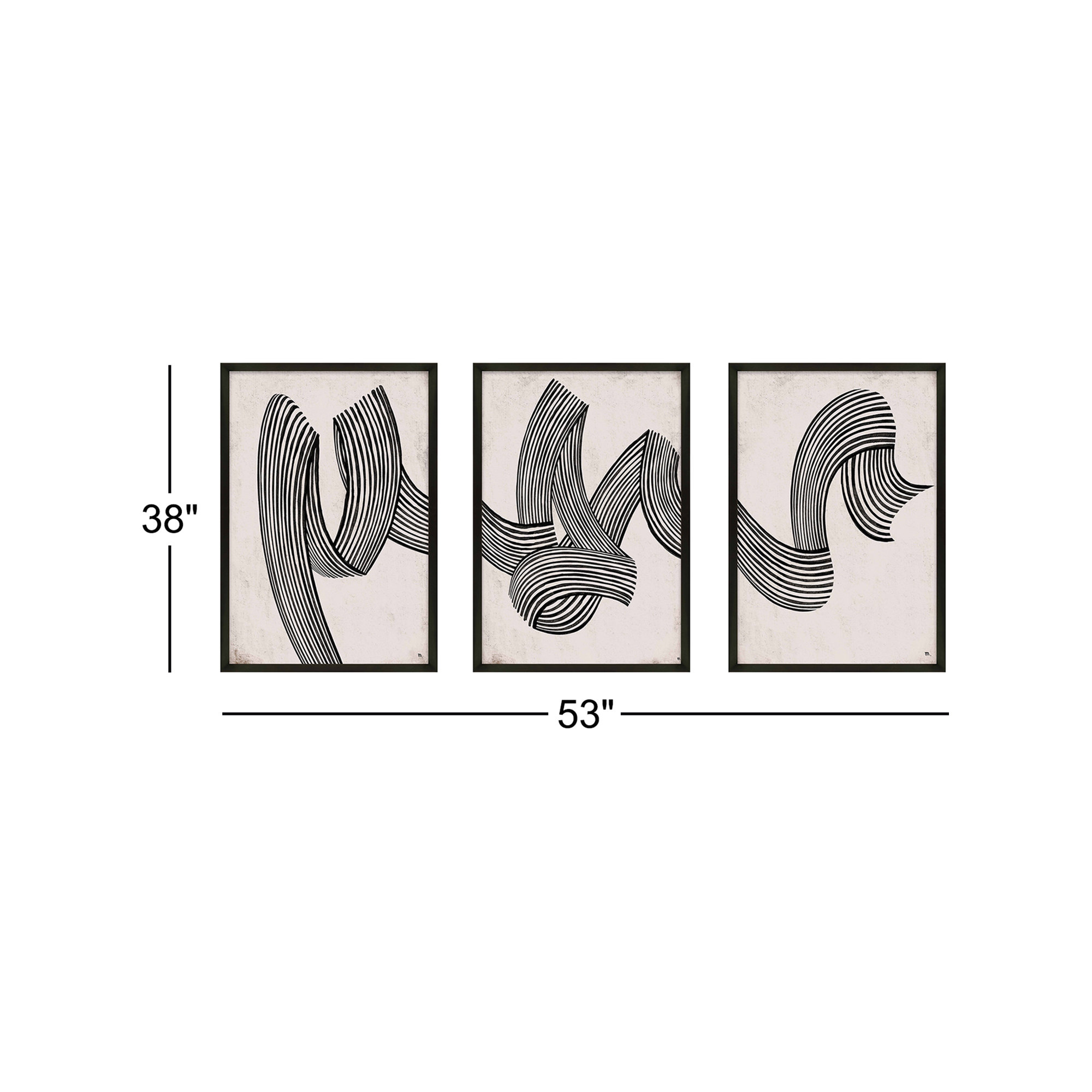 Menton Linework by Studio M - 3 Piece Picture Frame Print Set, Black, 38" H x 53" W