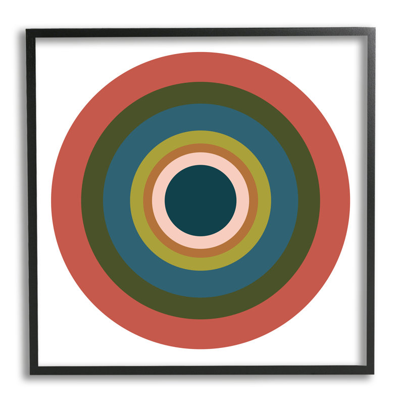 Cercles rouges modernes encadrés sur bois, H 24 po x l 24 po x P 1,5 po, Giclée encadrée noir minuit