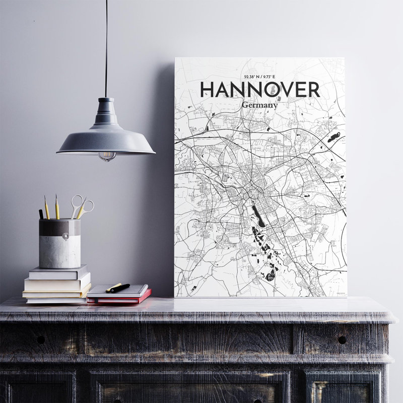 «Hannover City Map», impression, Noir / blanc, H 27,6 po x l 19,7 po