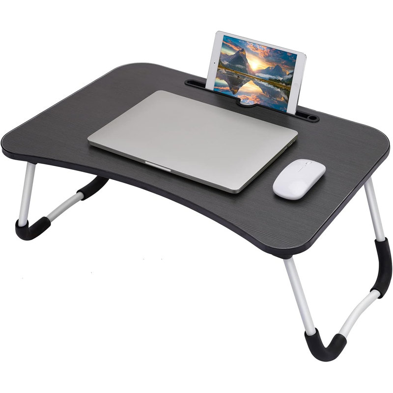 Dhawal Laptop Bed Table Lap Standing Desk with Foldable Legs & Cup Slot Sofa Bed Tray Black, Black