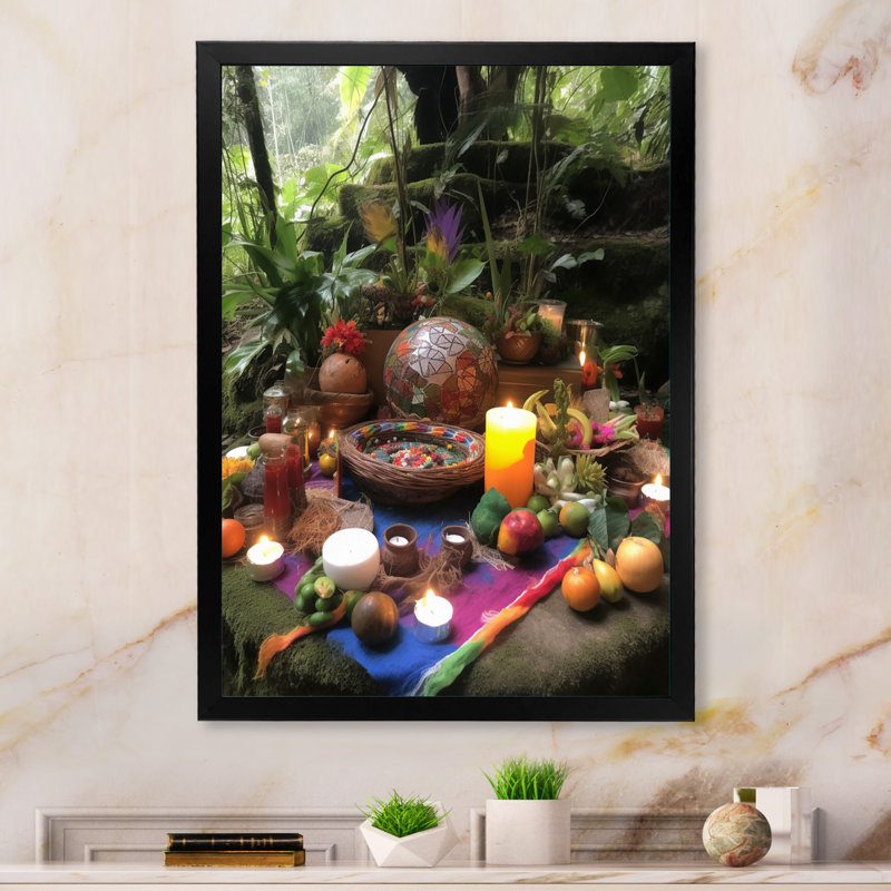 «Jungle Celebration Sacred Altar», reproduction sur toile, Cadre simple noir, H 40 po x l 30 po x P 1,5 po