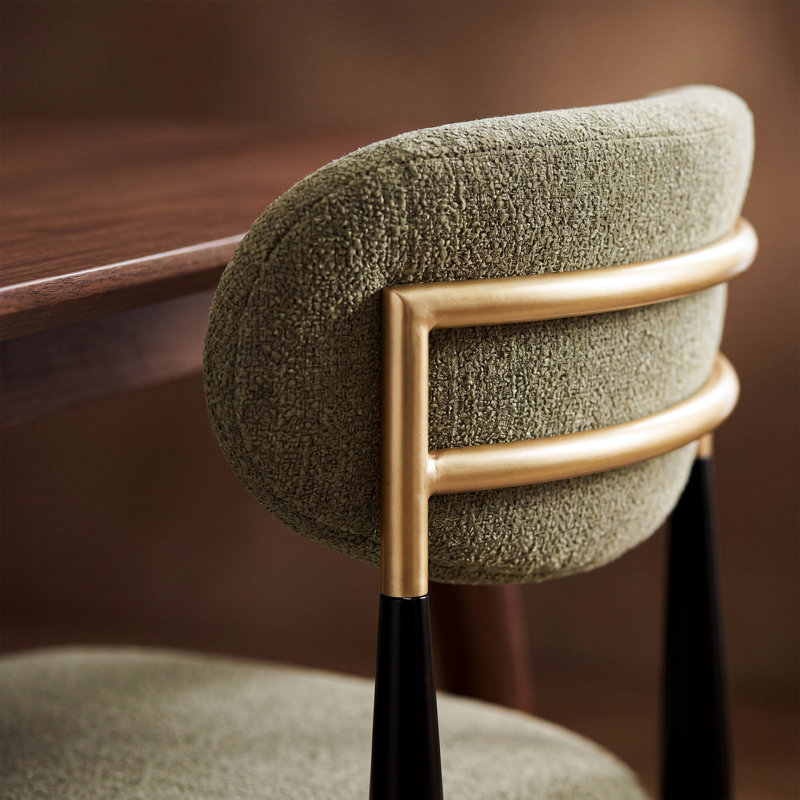 Velora Modern Green Chenille Upholstered Armless Dining Chair with Gold Back Frame, Green