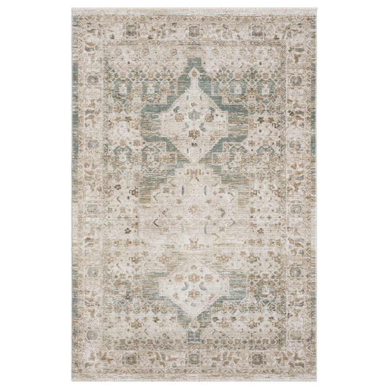 Tomoya Power Loomed Polyester Indoor Rug, 3'3x5', Turquoise