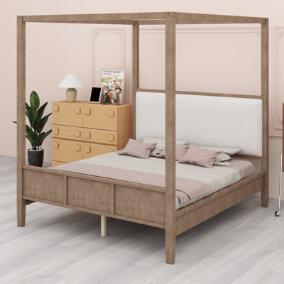 Base de lit à baldaquin en bois avec tête de lit tapissier