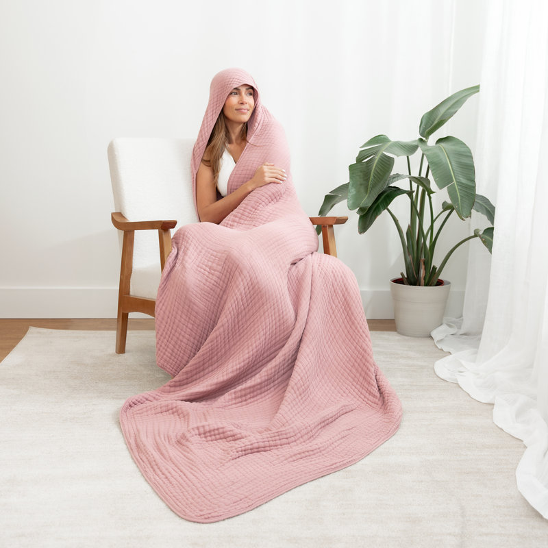 Comfy Cubs Adult Hooded Towel, Large Muslin Cotton Durable and Dual Function Wearable Blanket and Absorbent, Mauve