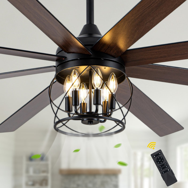 Ventilateur de plafond 72 po à cage large de 72 po avec lumière et télécommande, ventilateur de réversible à 6 vitesses pour salon