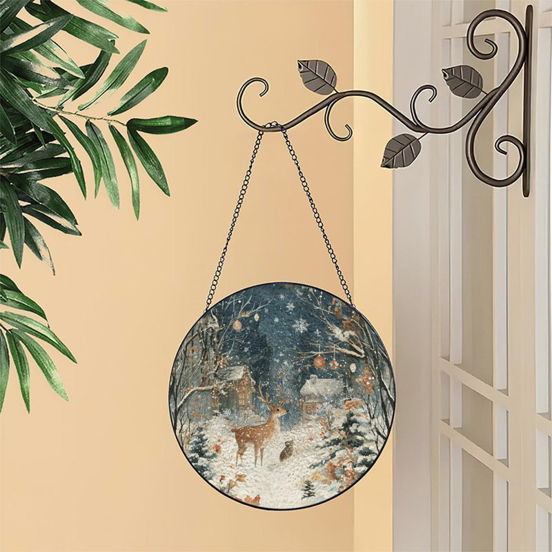 Panneaux de vitrail d'hiver Winter Deer Kitten, 11,8 x 11,8 po (30 x 30 cm)