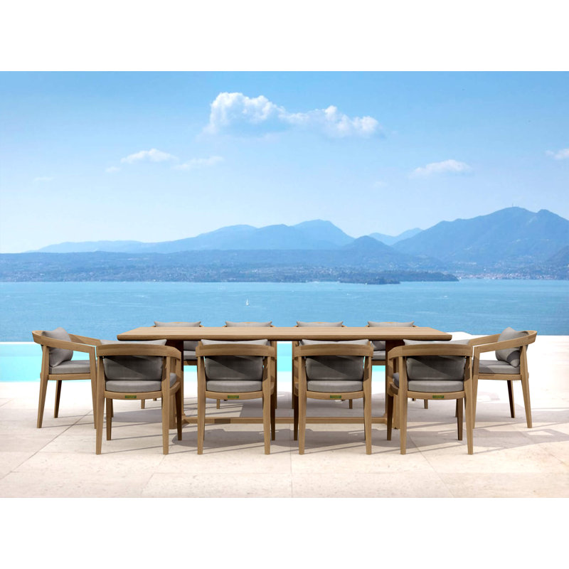 Outdoor 11 - Piece Teak Dining Set with Cushions, Brown