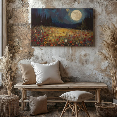 Canvas Moonlit Bloom Mystical Night Landscape With Flowers And Glowing Moon Wall Wall Art Ready To Hang Gallery Wrapped Home Decor