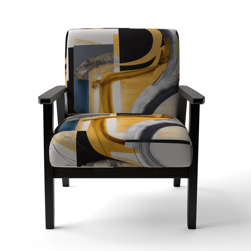 Fauteuil rembourré gris et jaune Kycia, Accoudoirs carrés noirs