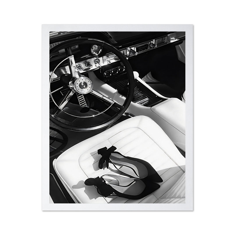 Talons hauts sur le siège du conducteur, Poster, 12"H x 16"W, White Framed