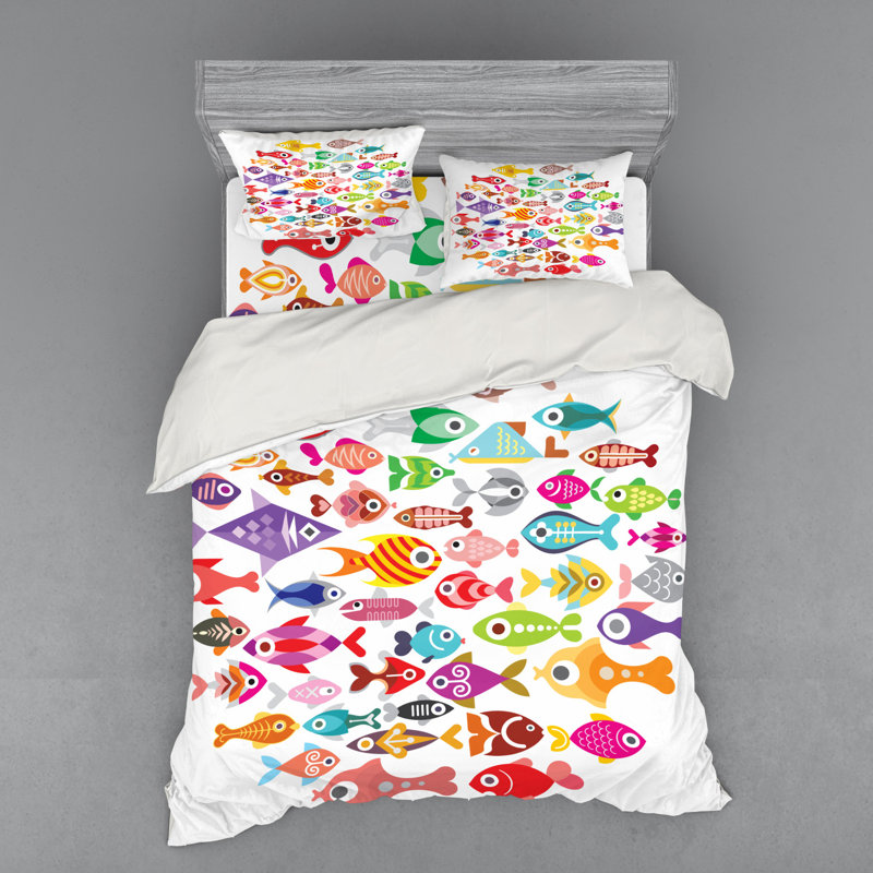 Fish Coastal Polyester Duvet Cover, Queen Duvet Cover + 3 Additional Pieces