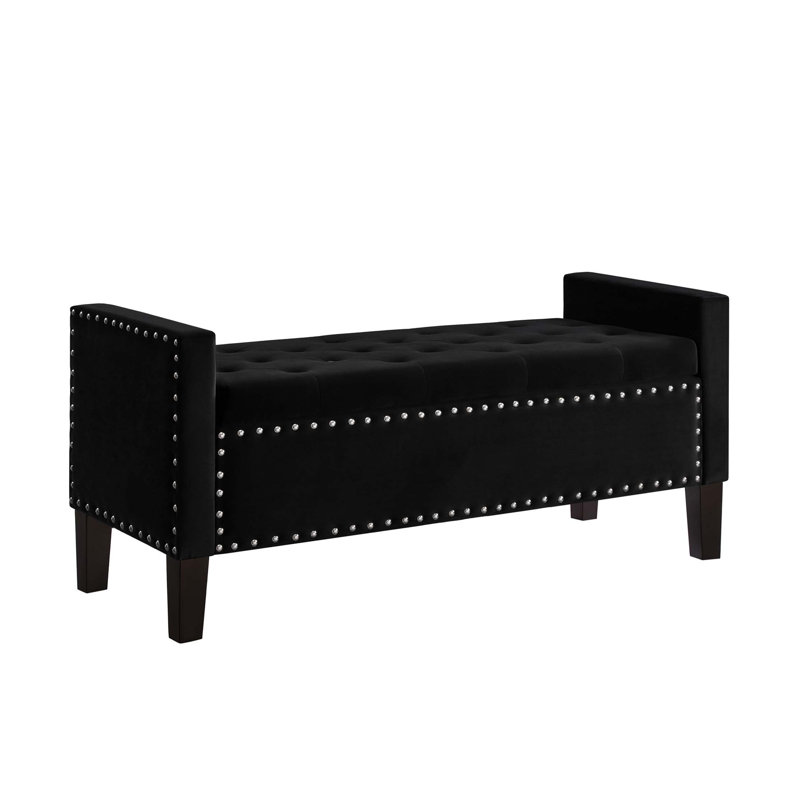 Banc de rangement rembourré capitonné avec accoudoirs, Noir, noir, noir, noir