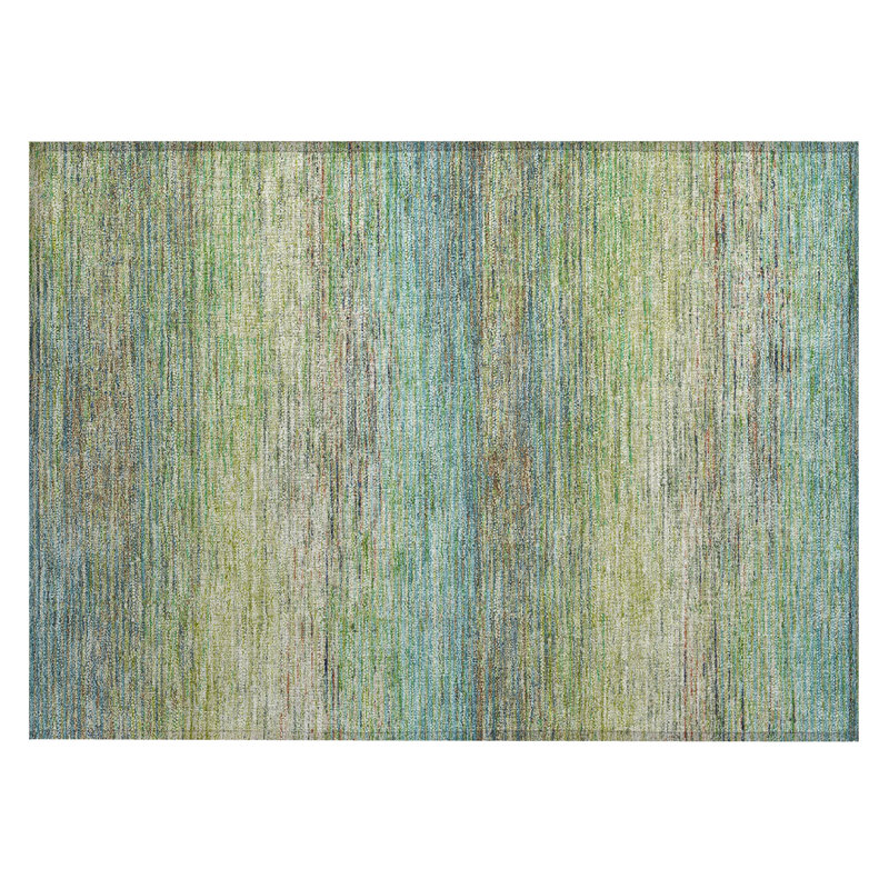 Machine Washable Green and Blue Synthetic Stripe Rug