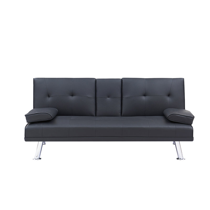 Gabouray 67'' Faux Leather Sofa, Black Faux Leather