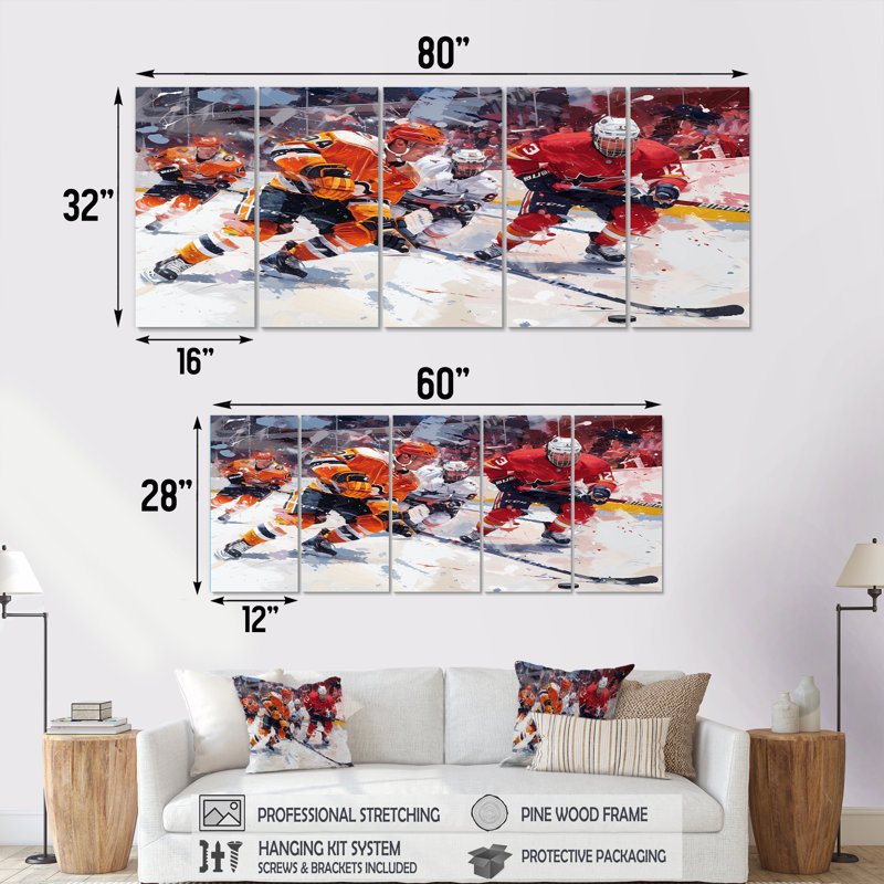 «Hockey Joueurs pendant les Playoffs I» - ensemble d'art mural en toile, H 28 po x l 60 po