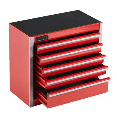 Boîte à outils en métal rouge de 8,6 po avec 5 tiroirs, idéale pour la coiffeuse et l'atelier, catégorisation soignée des tiroirs à plusieurs niveaux, rangement portable pour papeterie, ouverture de tiroir, fabrication intégrée