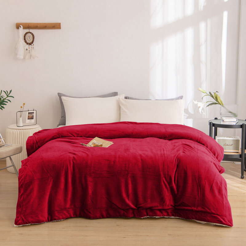 Diya Soft Sherpa Fleece Fur Thick Dual Sided Flannel Reversible Blanket Throw, W150 x L200cm, Burgundy
