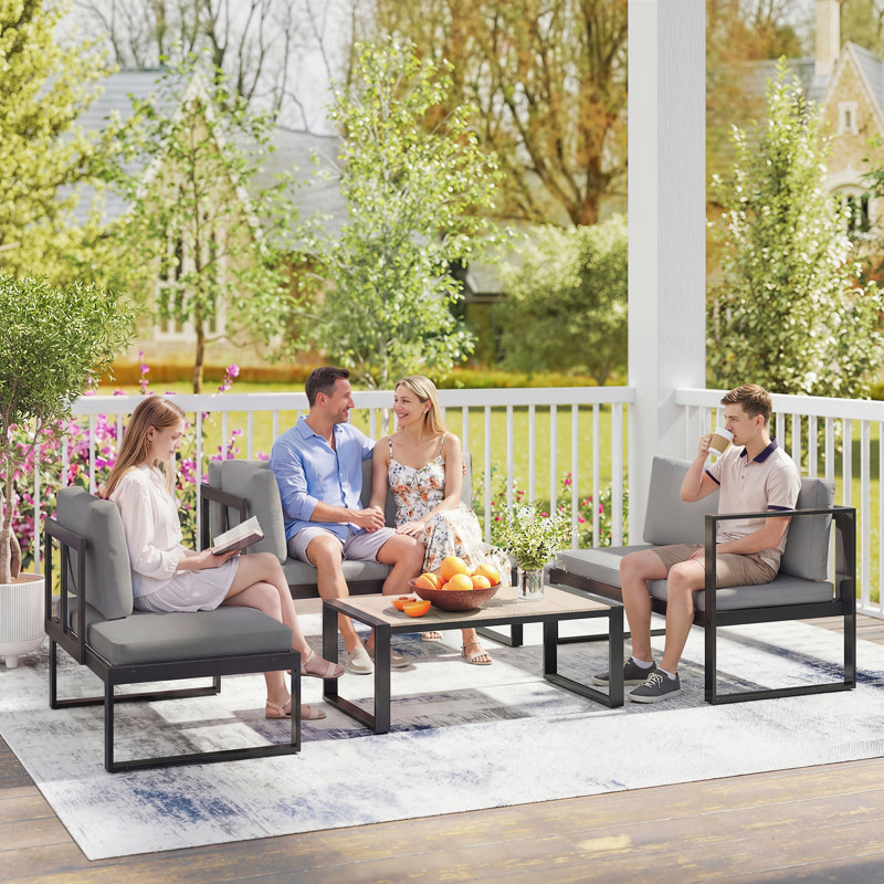 Outsunny 4 Piece Garden Furniture Set Metal Frame for Balcony, Dark Grey