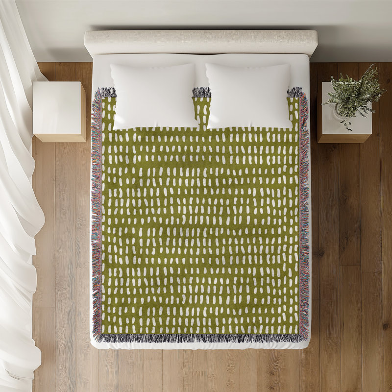 Jeté en coton à imprimé abstrait Kola, Chartreuse, 50 x 70