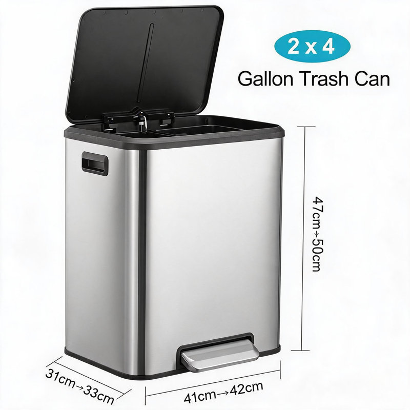 Stainless Steel Kitchen Rubbish Bin - 27.3 L