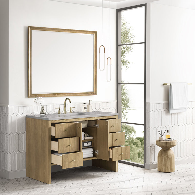Hudson 48'' W Single Vanity, Charcoal Soapstone, 8" Widespread, Light Natural Oak