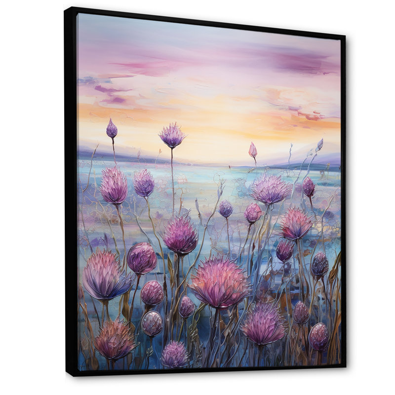 Minimalisme, chardon, nature, fluorescence III sur toile, Cadre flottant noir, H 44 po x l 34 po x P 1,5 po
