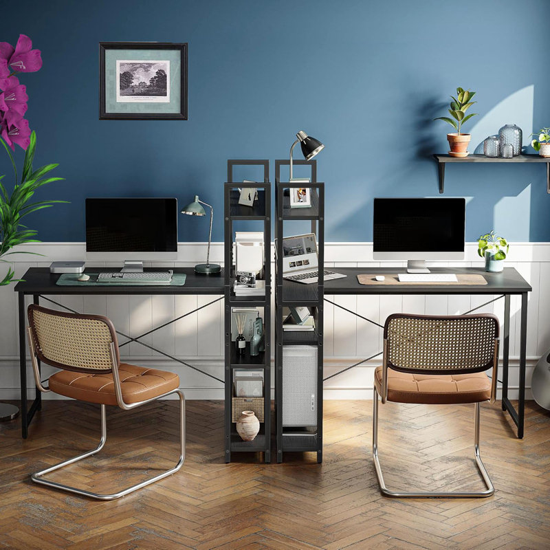 47 Inch Reversible L Shaped Desk with Bookshelf, Black