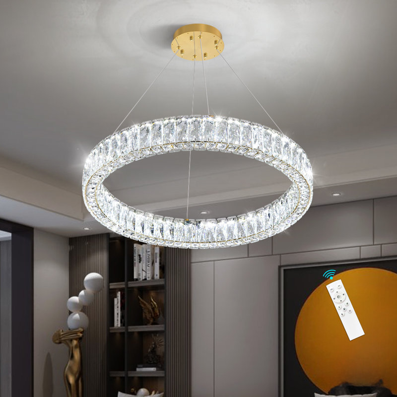 Modern Dimmable Led Crystal Ring Chandelier, Gold