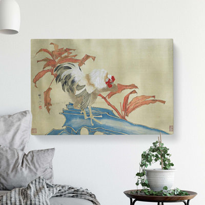Rooster & Flowers - Wrapped Canvas Painting
