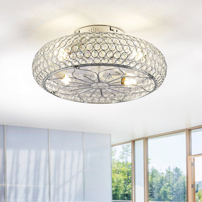 20" Chrome Color Caged Flush Mount Ceiling Fans With Lights Kit And Remote