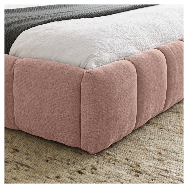 Cadre de lit plateforme grand tapissier avec tissu chenille épais, lit rose moderne avec tête de lit - aucun sommier nécessaire