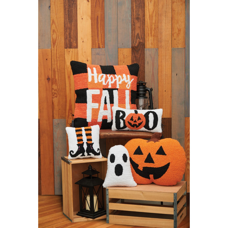 Halloween Pumpkin Hooked Throw Pillow, Pumpkin